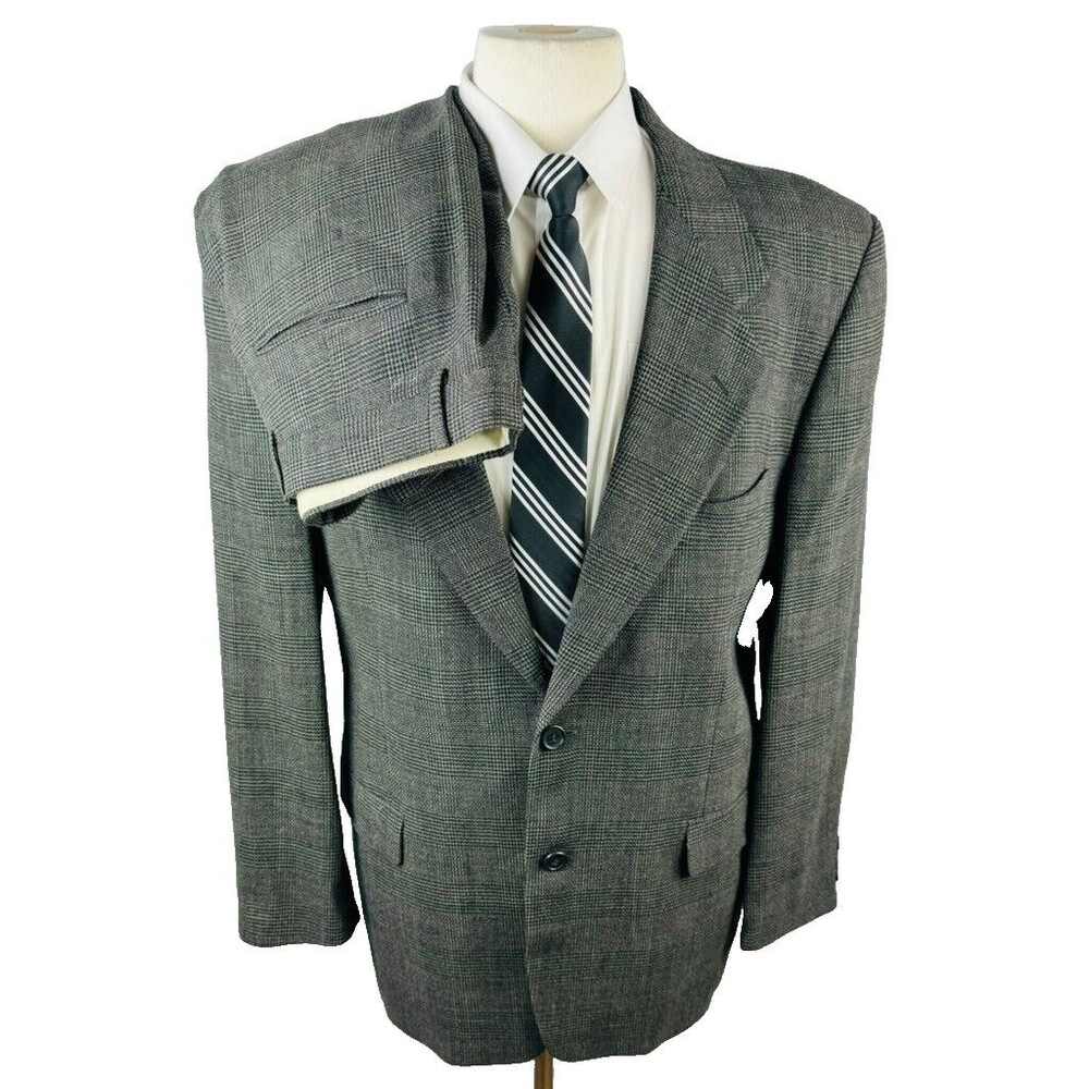 PROFILO MENS 42R GRAY PLAID SUPER SOFT 100% WOOL 2 PIECE SUIT WITH PANTS 34X30